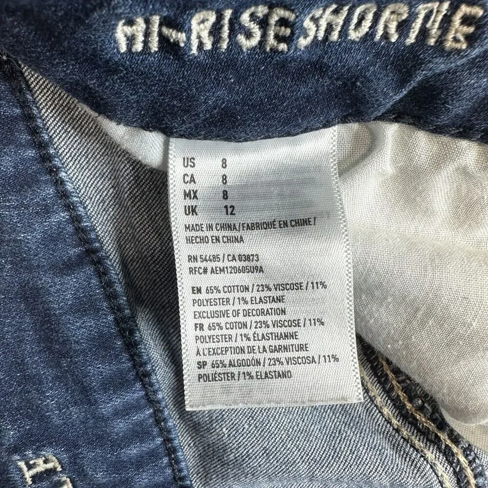 American Eagle Shorts Hi-Rise Shortie 8 Super Stretch Denim Blue Jean Distress